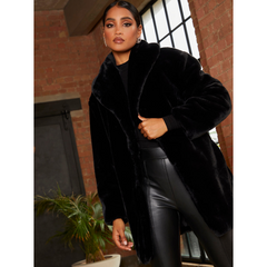Chi Chi London Plush Faux Fur Coat in Black