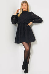 Broderie High Neck Frill Hem Mini Dress