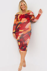 Contrast Mesh Twist Midi Dress