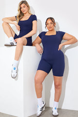 Contour Built-In Bra Short Sleeve Short Leg Square Neck Unitard
