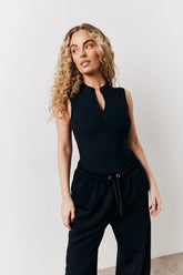 Black Built In Bra Sculpt & Control Zip Front Bodysuit