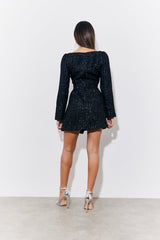 Black Tweed Fit and Flare Mini Dress