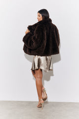 Brown Faux Fur Collared Coat