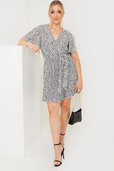 Animal Print Pleated Wrap Mini Dress