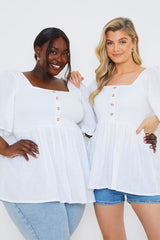 Button Front Shirred Bust Top
