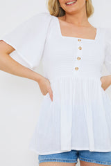 Button Front Shirred Bust Top