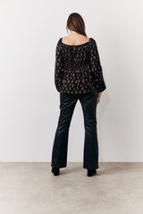Black Rose Print Smock Top