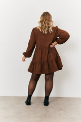 Corduroy Balloon Sleeve Button up Tiered Smock Dress