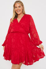 Floral Jacquard Chiffon Wrap Detail Mini Dress