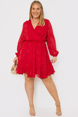 Floral Jacquard Chiffon Wrap Detail Mini Dress