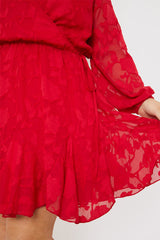 Floral Jacquard Chiffon Wrap Detail Mini Dress