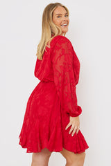 Floral Jacquard Chiffon Wrap Detail Mini Dress