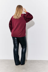 Burgundy Sequin Balloon Sleeve Knitted Jumper