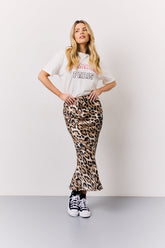 Brown Leopard Print Satin Midaxi Skirt