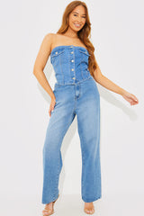 Denim Button Through Bandeau Top
