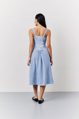 Blue Seersucker Gingham Milkmaid Midaxi Dress