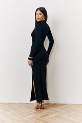 Draped High Neck Dress Black