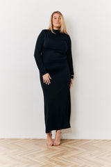Draped High Neck Dress Black
