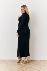 Draped High Neck Dress Black