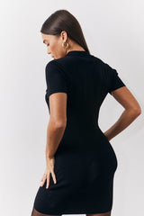 Contrast Piping Pocket Detail Mini Knit Dress