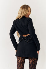 Black Bow Back Detail Mini Blazer Dress