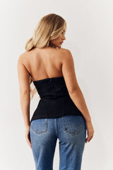 Black Boucle Bow Detail Bandeau Top