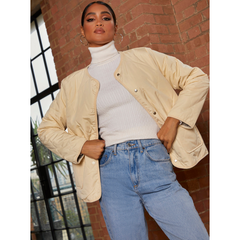 Chi Chi London Reversible Quilted Short Jacket in Cream and Khaki