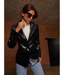 Chi Chi London Faux Leather Blazer in Black