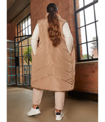 Chi Chi London Diamond Quilt Detail Longline Padded Gilet in Tan