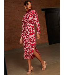 Chi Chi London Abstract Floral Knitted Midi Dress in Pink