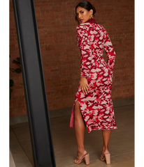 Chi Chi London Abstract Floral Knitted Midi Dress in Pink