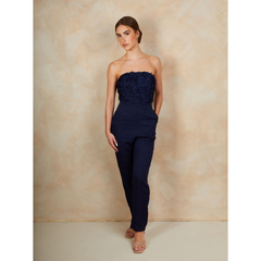 3D Floral Bandeau Jumpsuit in Navy