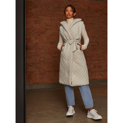 Diamond Quilted Longline Belted Gilet in Cream