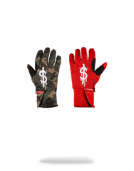 LEFT RED / RIGHT CAMO MONEY DRIPS GLOVES