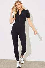 Built-In Bra Half Zip Short Sleeve Sculpt and Control Unitard