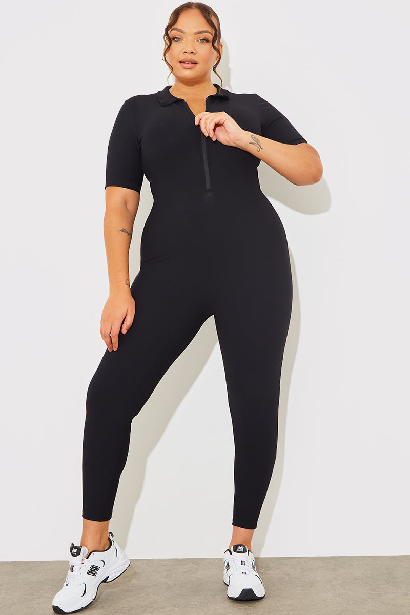 Built-In Bra Half Zip Short Sleeve Sculpt and Control Unitard