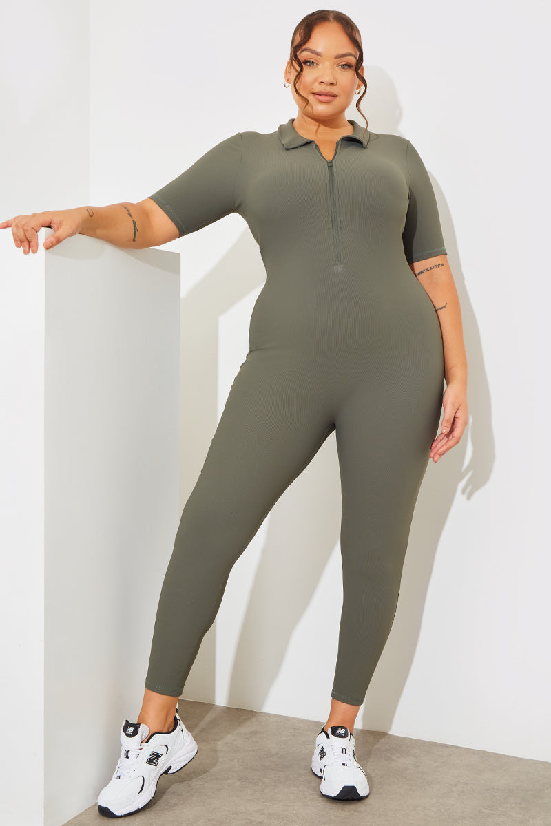 Built-In Bra Half Zip Short Sleeve Sculpt and Control Unitard