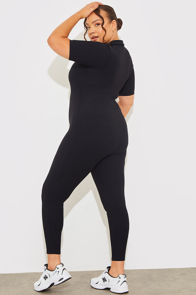 Built-In Bra Half Zip Short Sleeve Sculpt and Control Unitard