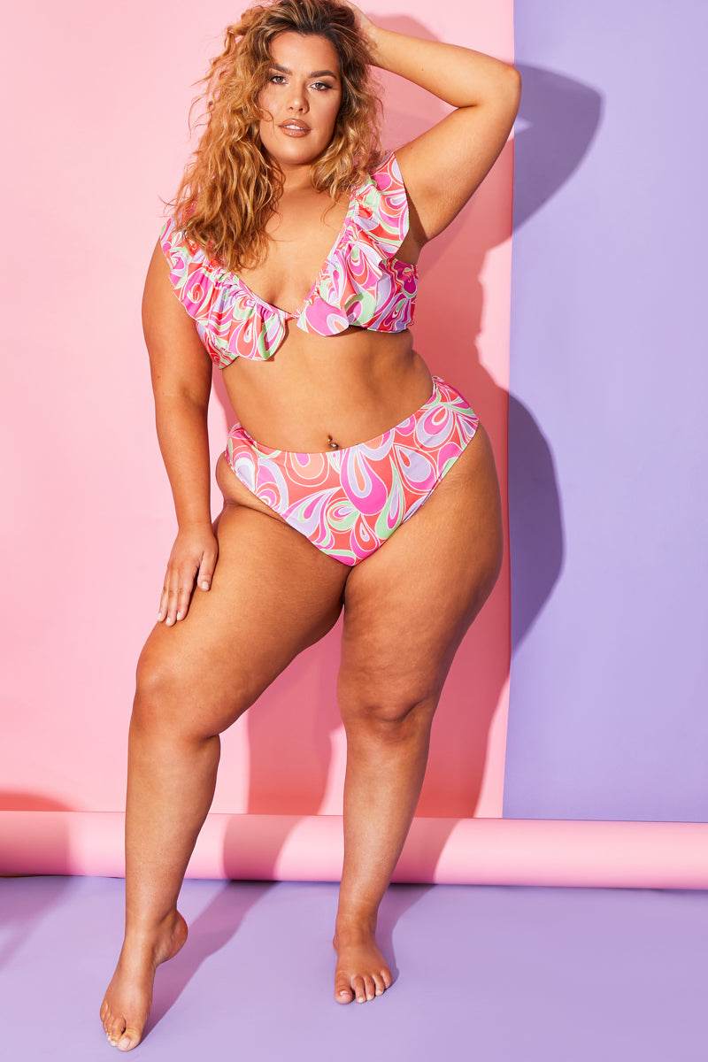 Abstract Print High Waisted Bikini Bottoms