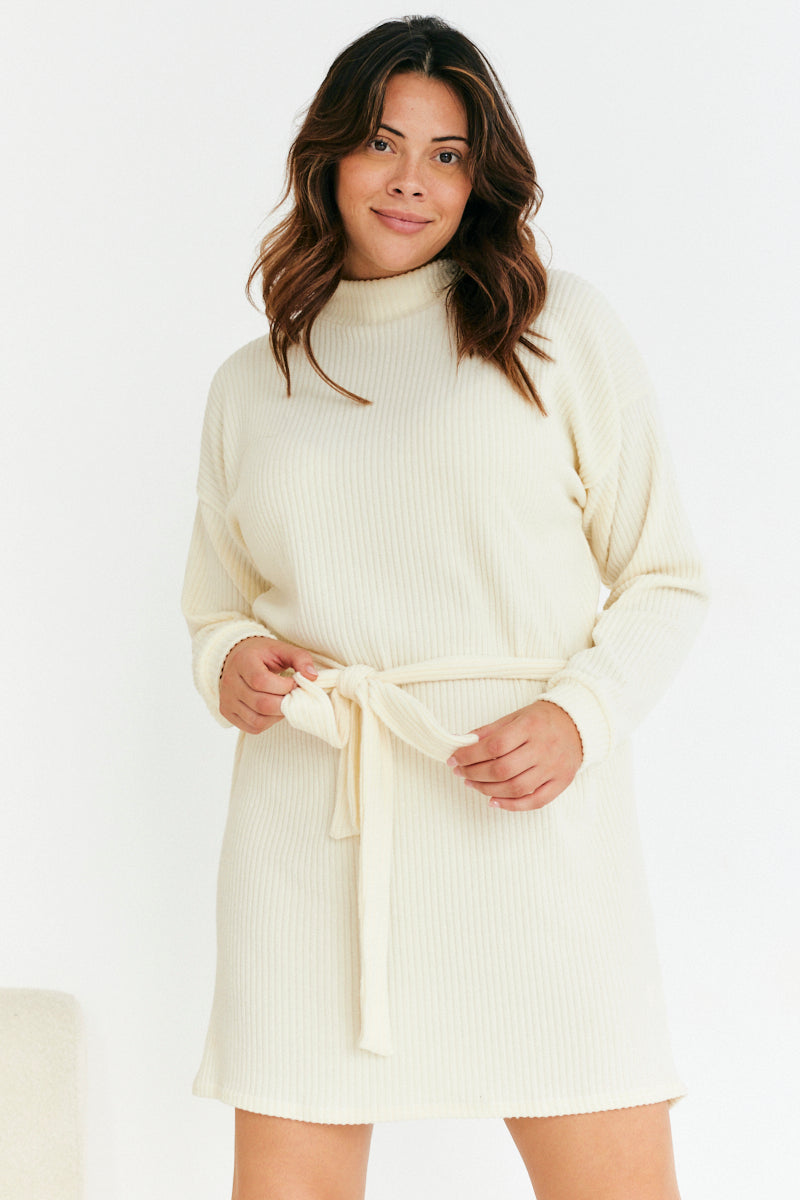 Brushed Rib Loose Belted Dress