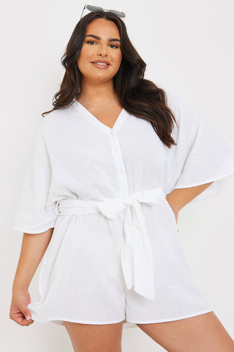 Cotton Relaxed Batwing Belted Playsuit