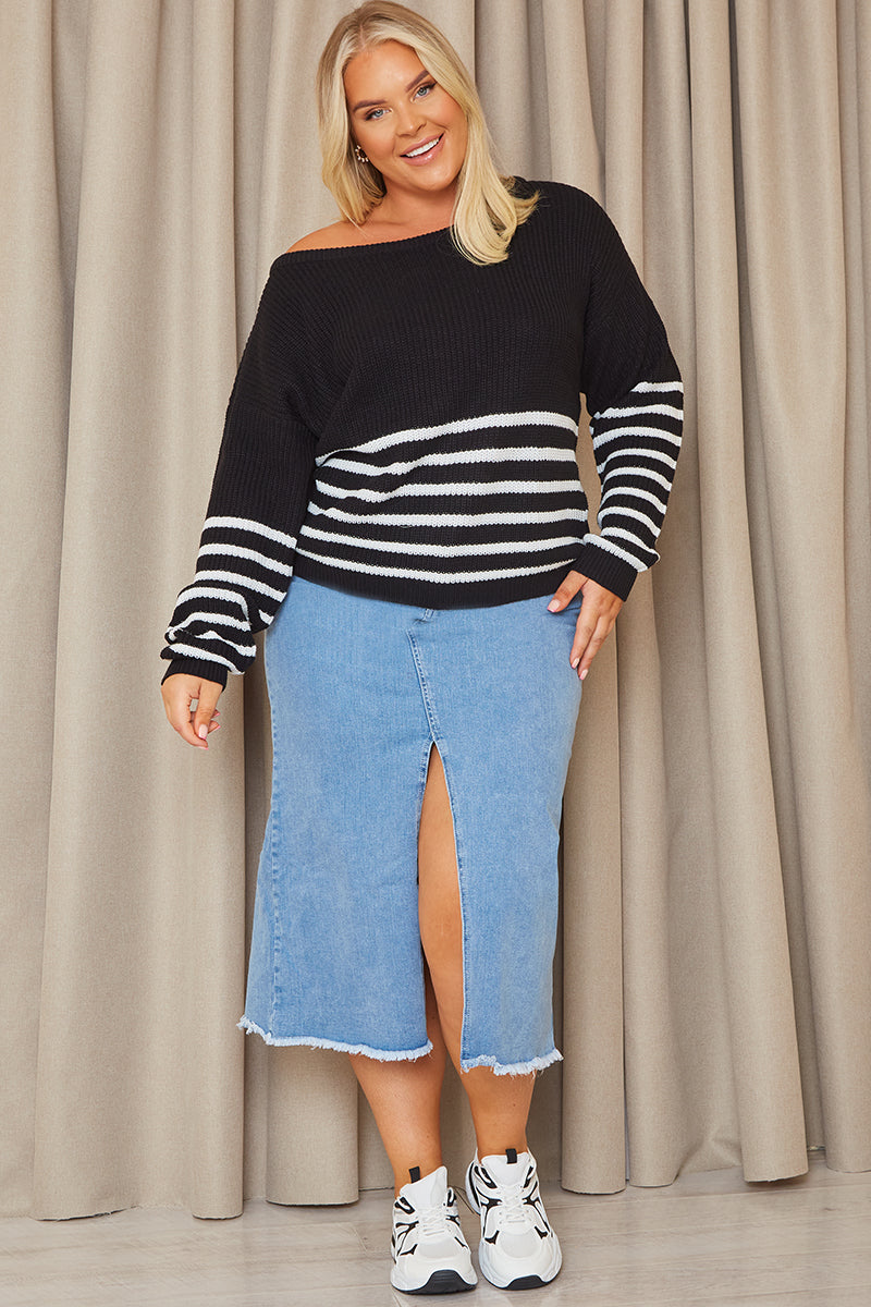 Denim Split Detail Midi Skirt