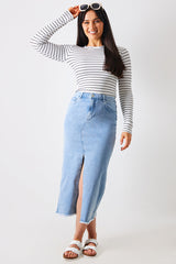 Denim Split Detail Midi Skirt