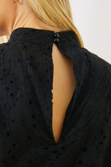 Broderie High Neck Frill Hem Mini Dress