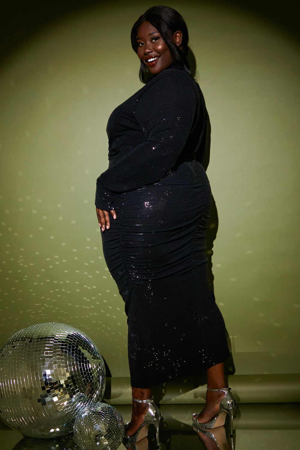Disco Sequin Ruched Midaxi Dress