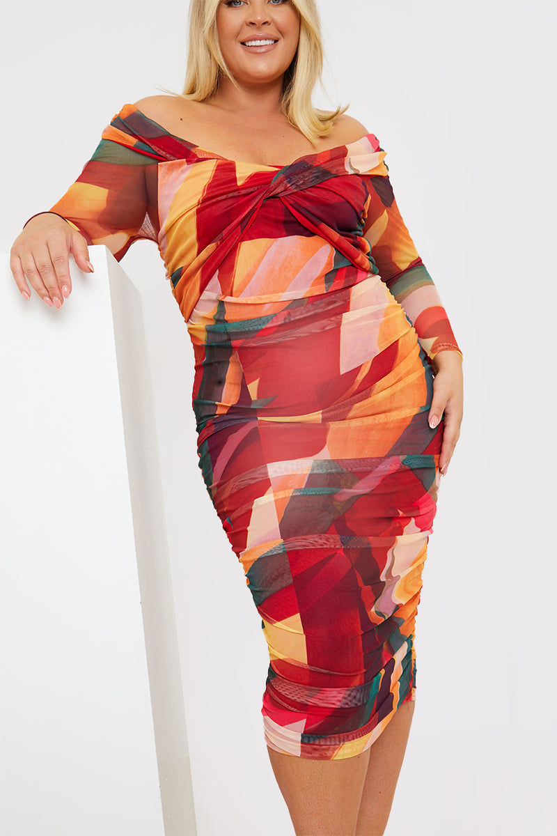 Contrast Mesh Twist Midi Dress