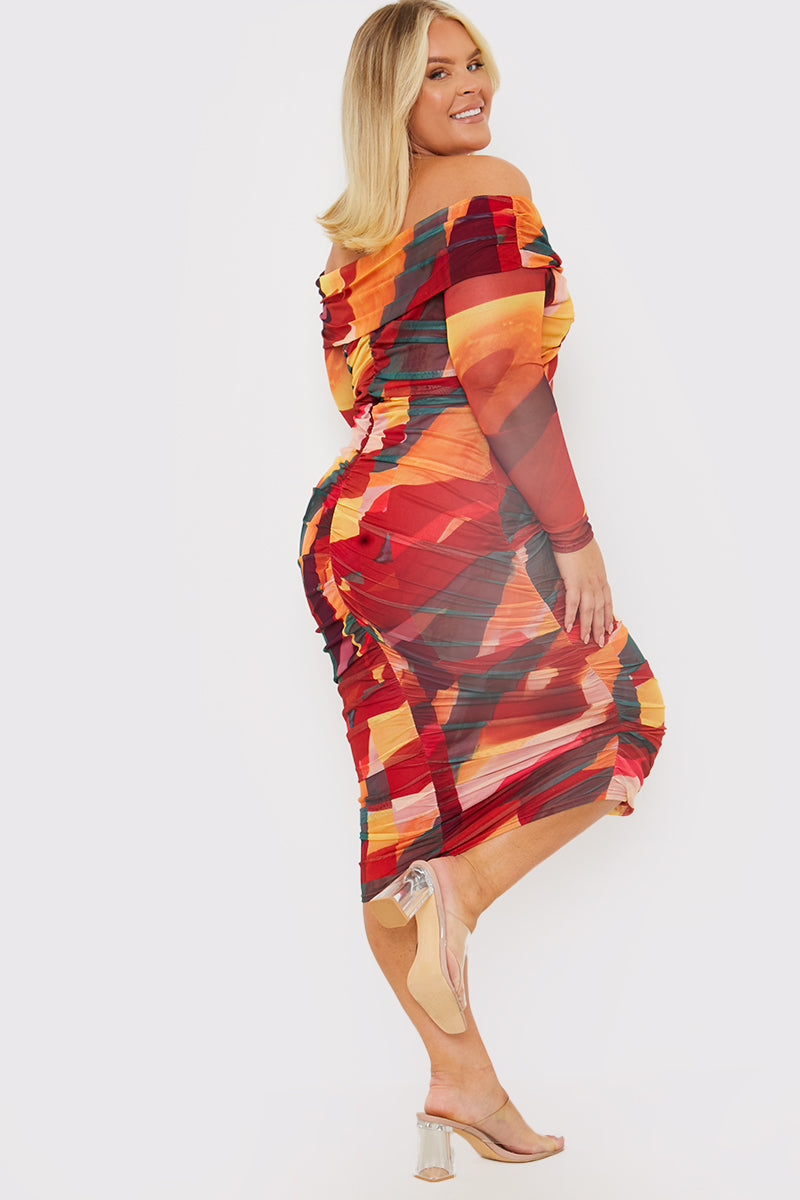 Contrast Mesh Twist Midi Dress