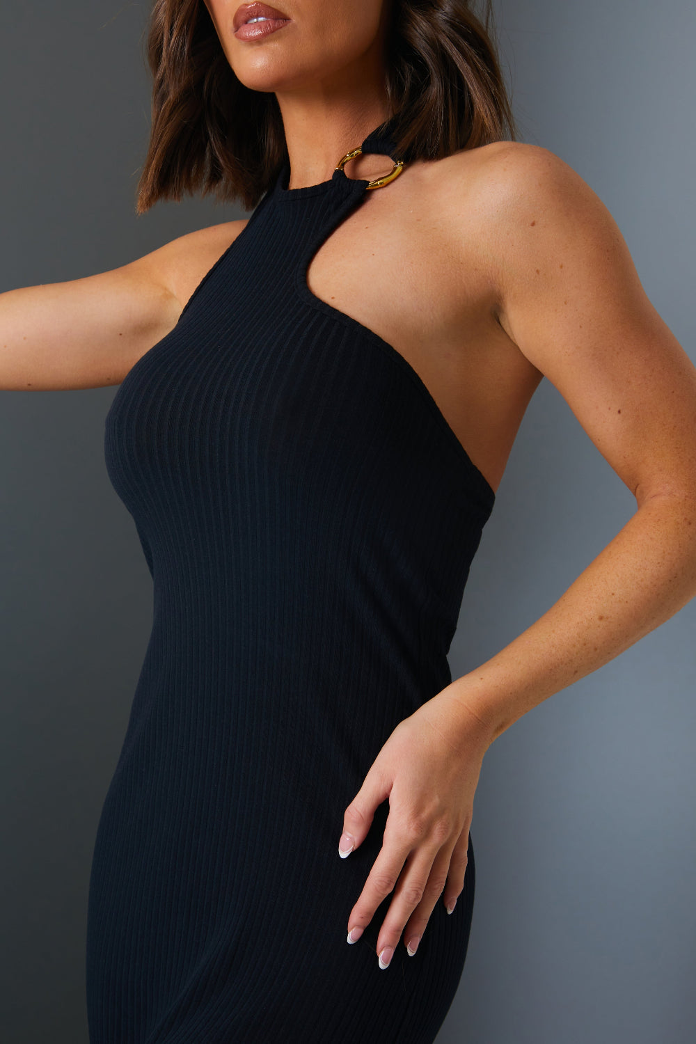 Asymmetric Ring Detail Midi Dress