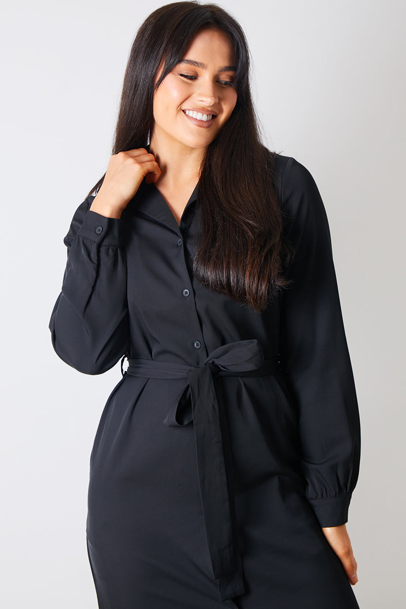 Button Up Belted Dress