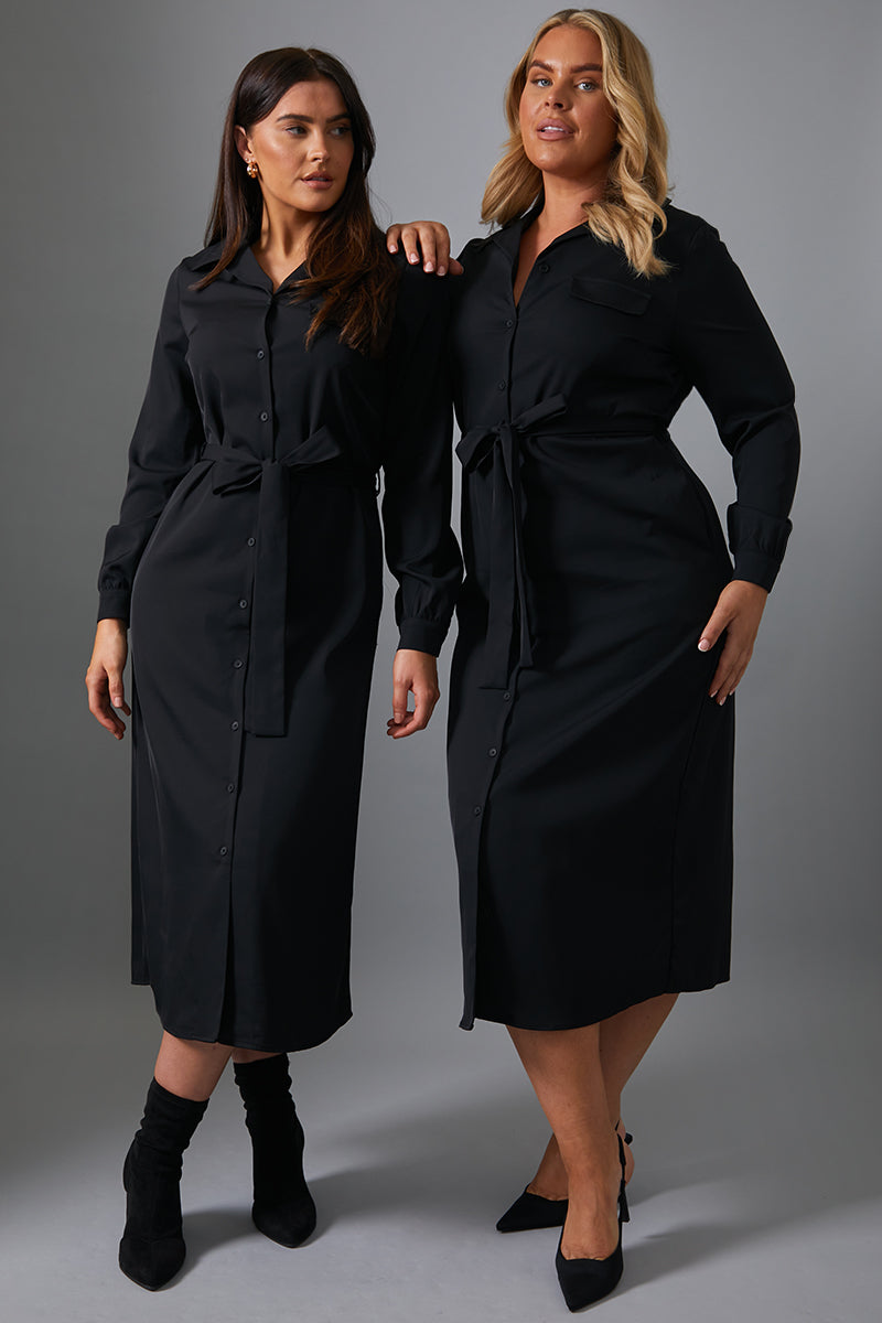 Button Up Belted Dress
